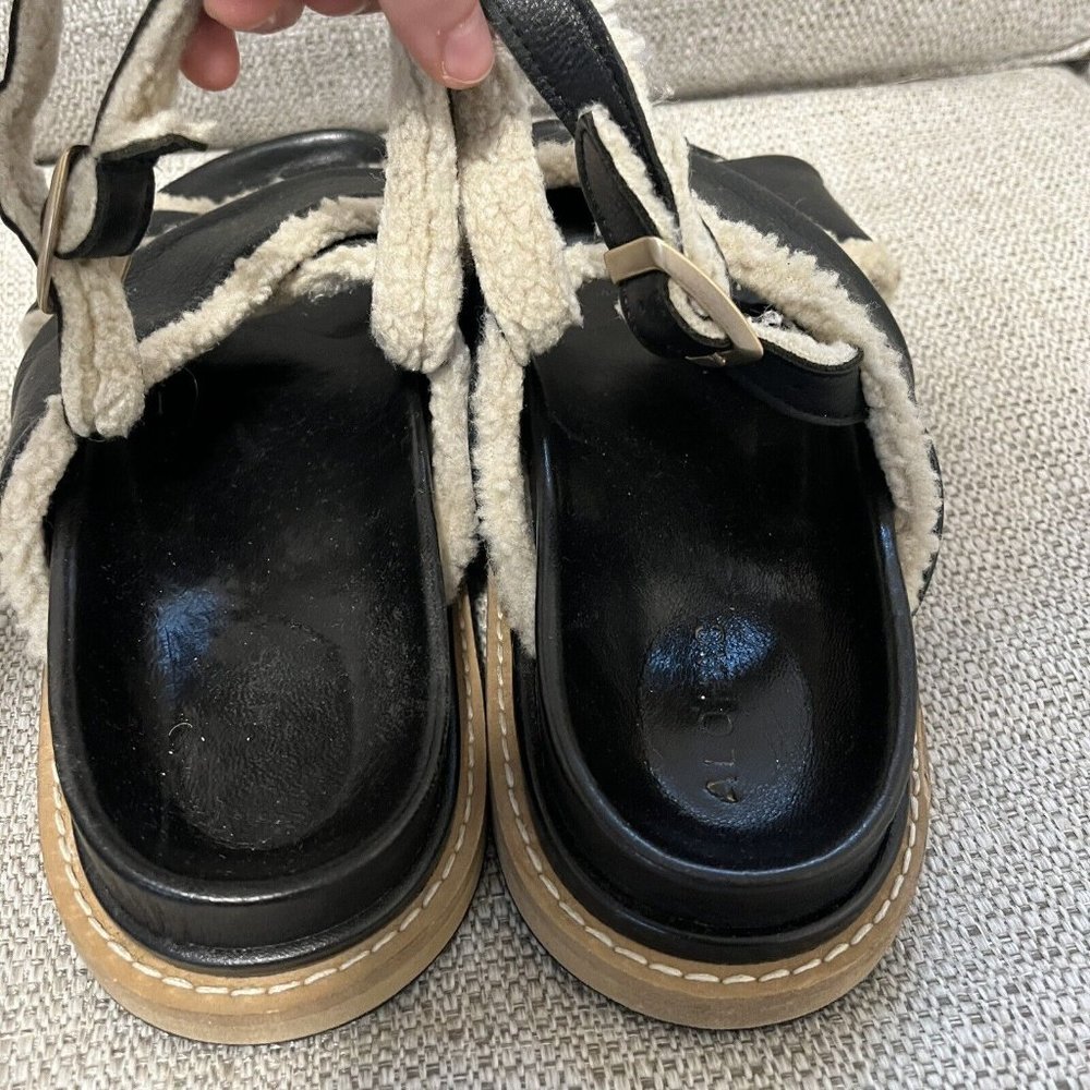 ALOHAS Black Shearling-Trim Platform Sandals - Picture 7 of 8